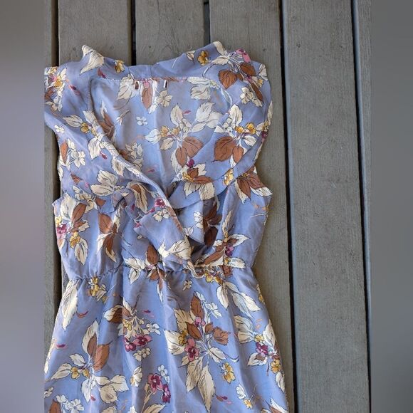 Jovovich Hawk Blue Silk Floral‎ Mini Dress S/M Ruffle Spring Summer - Picture 3 of 5